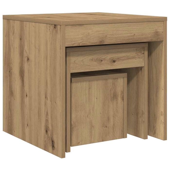Tavolini Impilabili 3 pz Rovere Artigianale Legno Multistrato