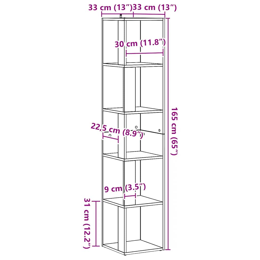 vidaXL Mobile Angolare Rovere Artigianale 33x33x165 cm in Truciolato