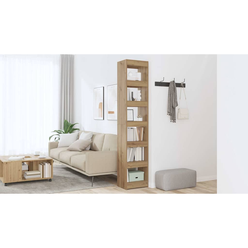 Libreria Divisorio-Scaffale per Libri-Mobile di Stoccaggio Rovere Artigianale 40x30x198 cm