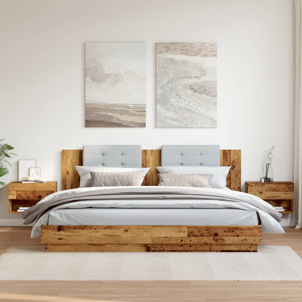 Comodini da Parete 2pz-Tavolino da notte Legno Antico