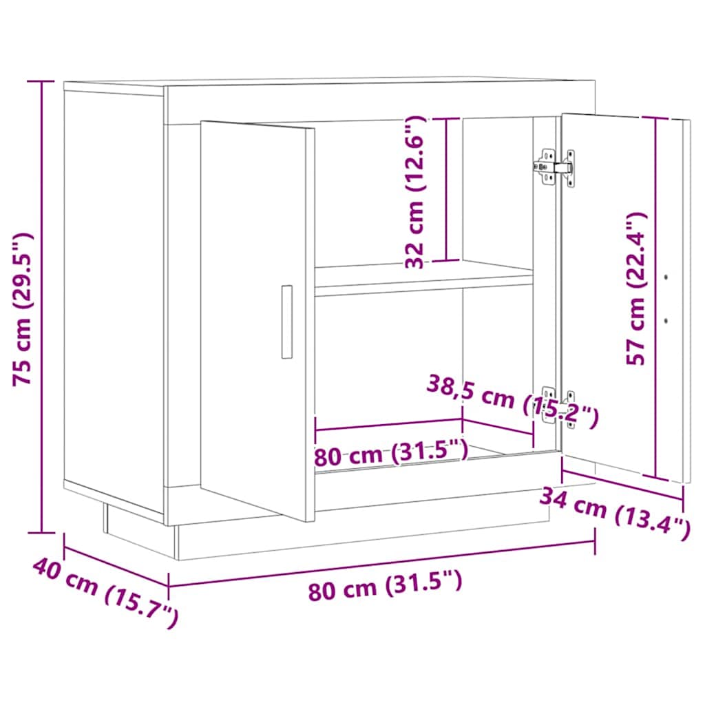 vidaXL Credenza Rovere Artigianale 80x40x75 cm in Legno Multistrato