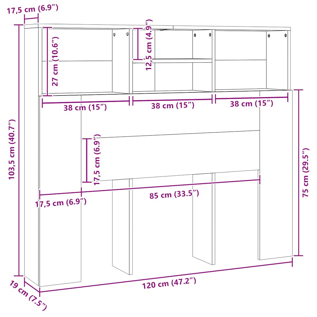 Testiera con Contenitore-Testiera con Ripiani Legno 120x19x103,5 cm in Truciolato