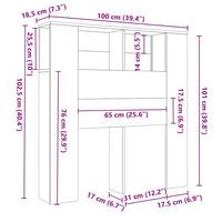 Testiera con Contenitore-Testiera con Ripiani Legno 100x18,5x102,5 cm in Multistrato