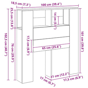 Testiera con Contenitore Artigianale 100x18,5x102,5cm Multistrato 856877