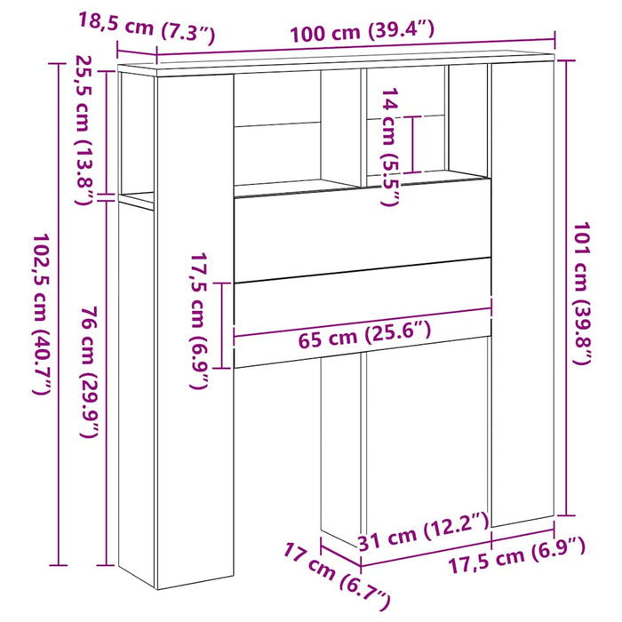 Testiera con Contenitore Artigianale 100x18,5x102,5cm Multistrato 856877