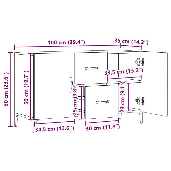 vidaXL Credenza Rovere Artigianale 100x36x60 cm in Legno Multistrato