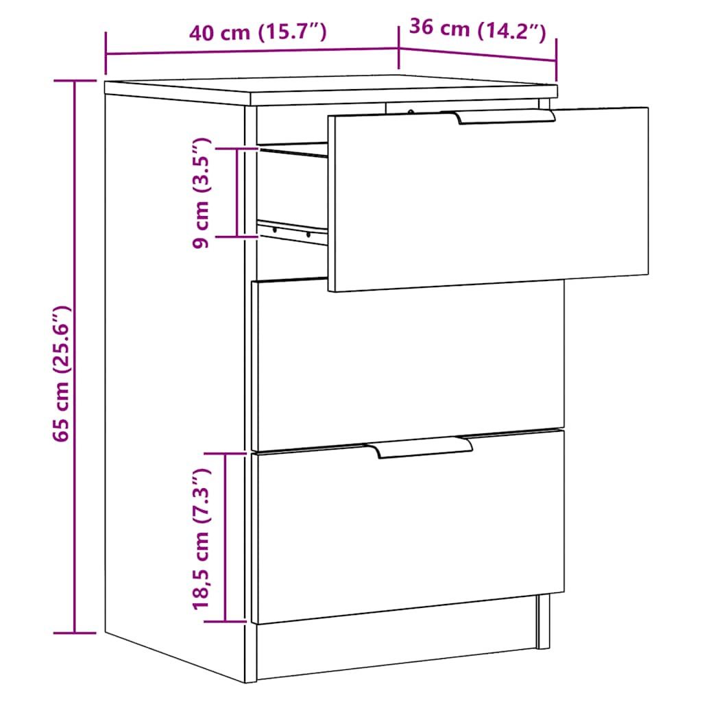 vidaXL Comodini 2pz Rovere Artigianale 40x36x65cm in Legno Multistrato