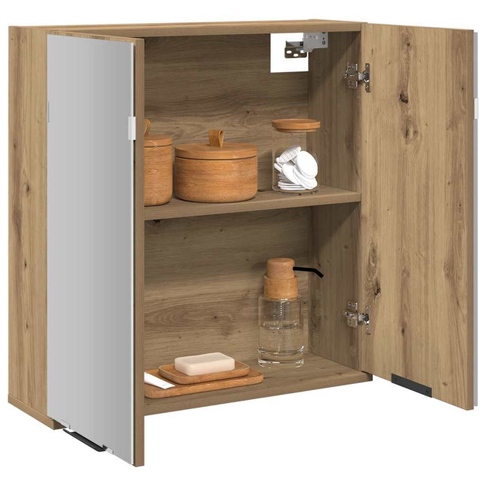 Mobile da Bagno Specchio-Armadietto a Specchio da Bagno Rovere Artigianale Legno Multistrato