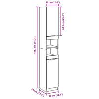 Mobile da Bagno Grigio Cemento 32x34x188,5 cm Legno Multistrato 856942