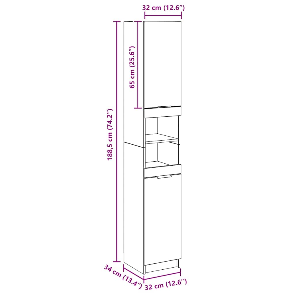 vidaXL Armadietto da Bagno Rovere Artigianale 32x34x188,5cm Truciolato