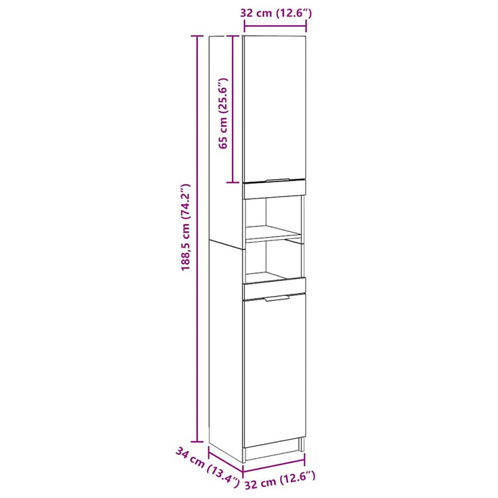 vidaXL Armadietto da Bagno Rovere Artigianale 32x34x188,5cm Truciolato