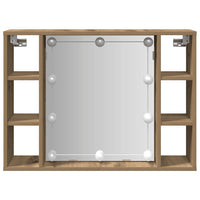 Mobile a Specchio LED-Armadietto a Specchio Rovere Artigianale 76x15x55cm Multistrato
