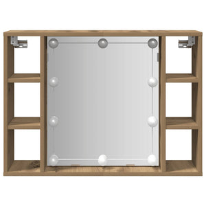 Mobile a Specchio LED-Armadietto a Specchio Rovere Artigianale 76x15x55cm Multistrato