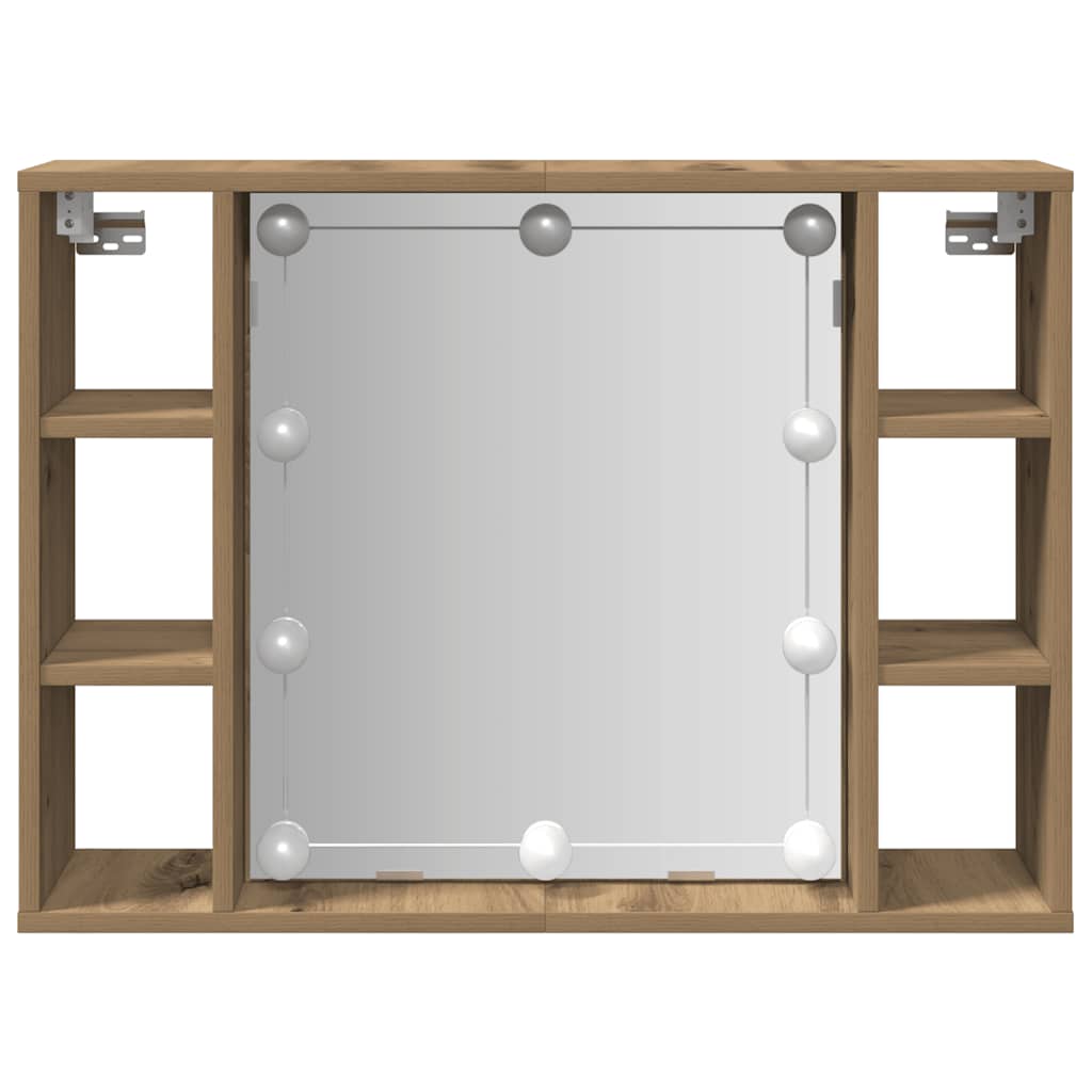 Mobile a Specchio LED Rovere Artigianale 76x15x55cm Multistrato 857002