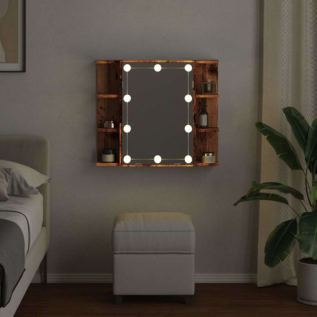 Mobile a Specchio con LED Legno Antico 70x16,5x60 cm 857003