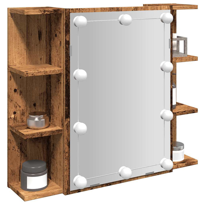 Mobile a Specchio con LED-Armadietto a Specchio Legno Antico 70x16,5x60 cm