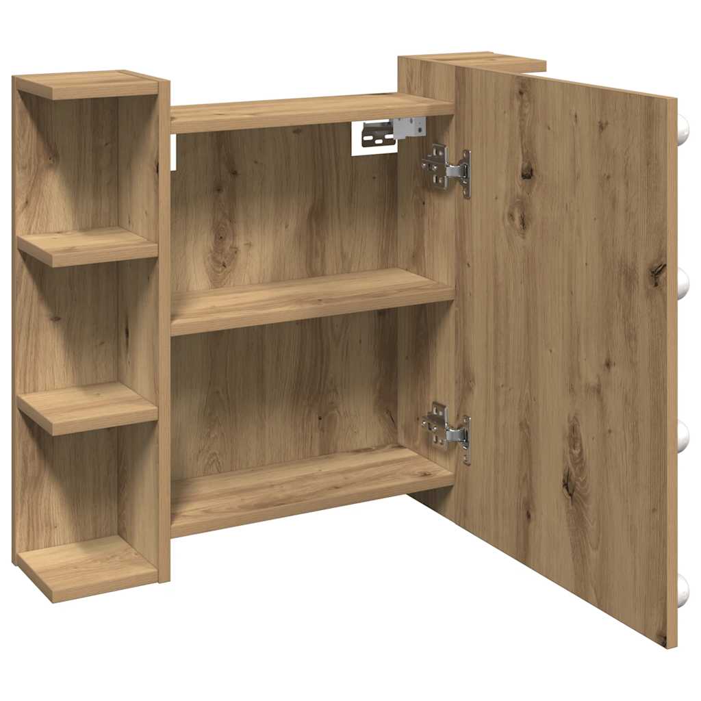 Mobile a Specchio con LED Rovere Artigianale 70x16,5x60 cm 857004