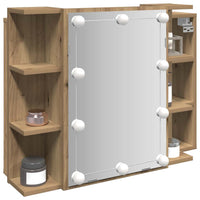 Mobile a Specchio con LED-Armadietto a Specchio Rovere Artigianale 70x16,5x60 cm