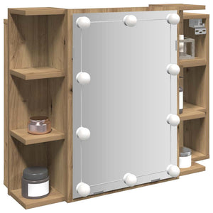 Mobile a Specchio con LED-Armadietto a Specchio Rovere Artigianale 70x16,5x60 cm