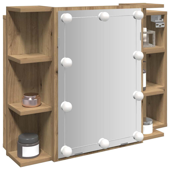 Mobile a Specchio con LED-Armadietto a Specchio Rovere Artigianale 70x16,5x60 cm