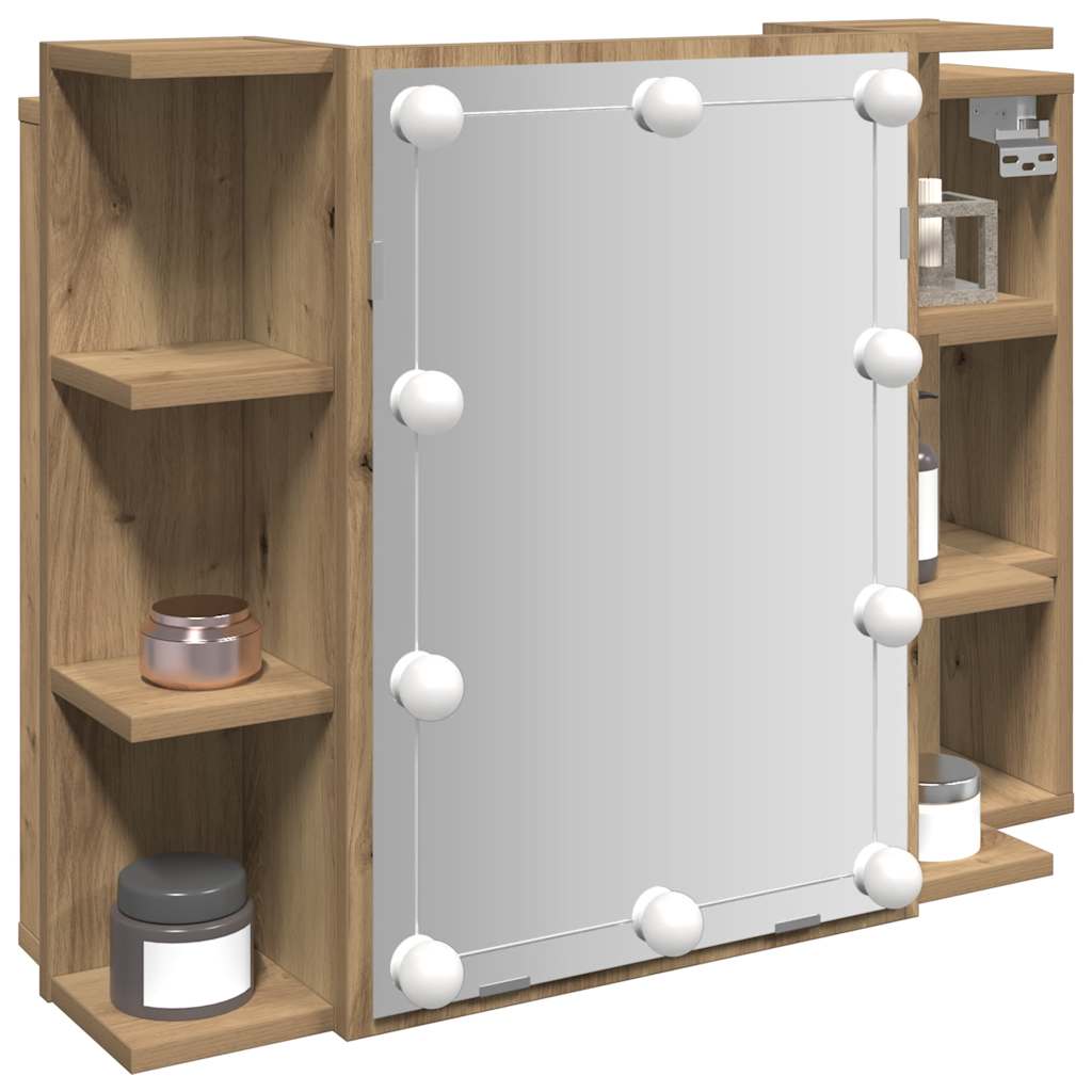 Mobile a Specchio con LED Rovere Artigianale 70x16,5x60 cm 857004