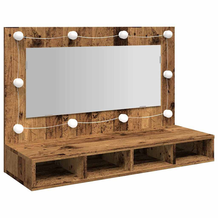 Mobile a Specchio con LED-Armadietto a Specchio Legno Antico 90x31,5x62 cm