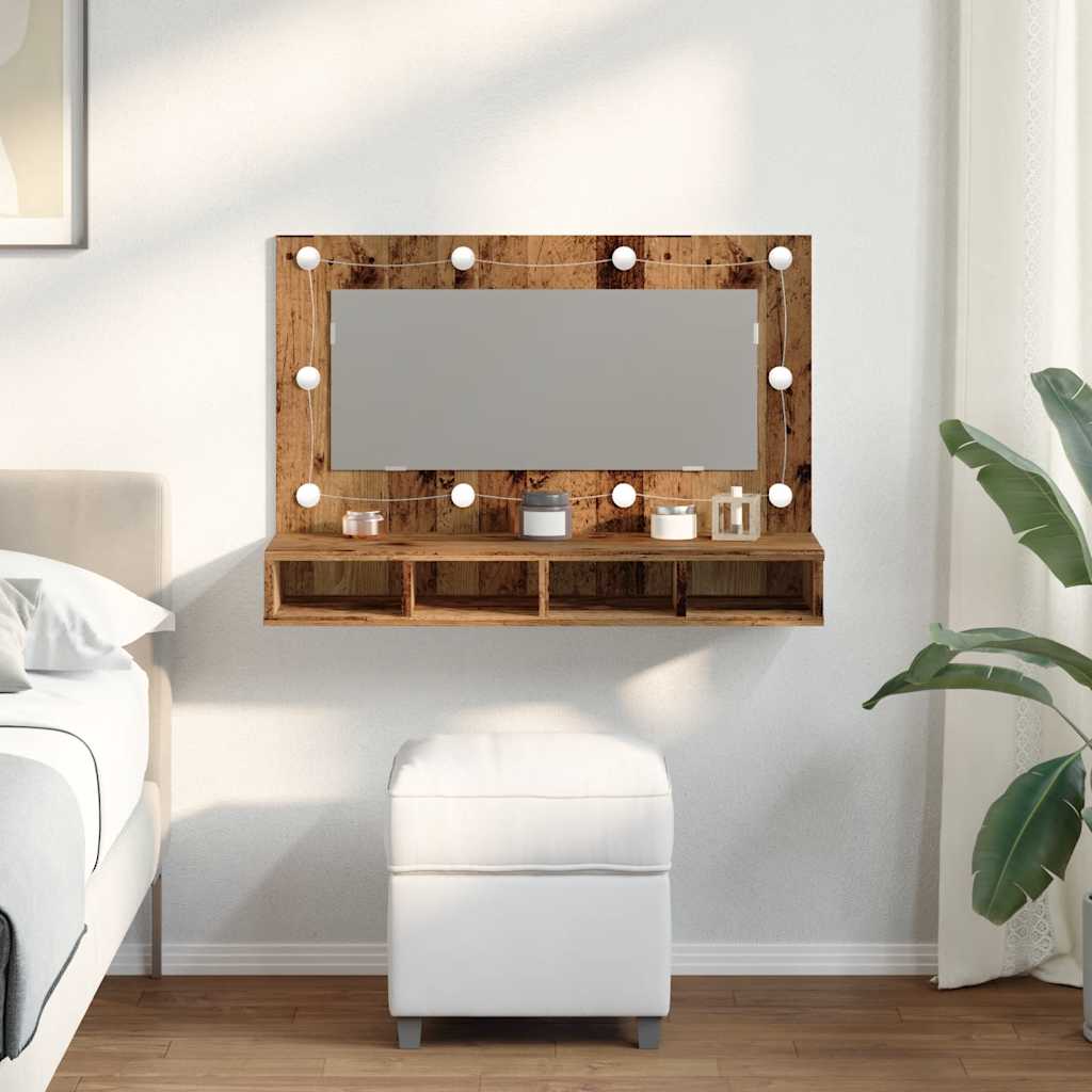 Mobile a Specchio con LED Legno Antico 90x31,5x62 cm 857005