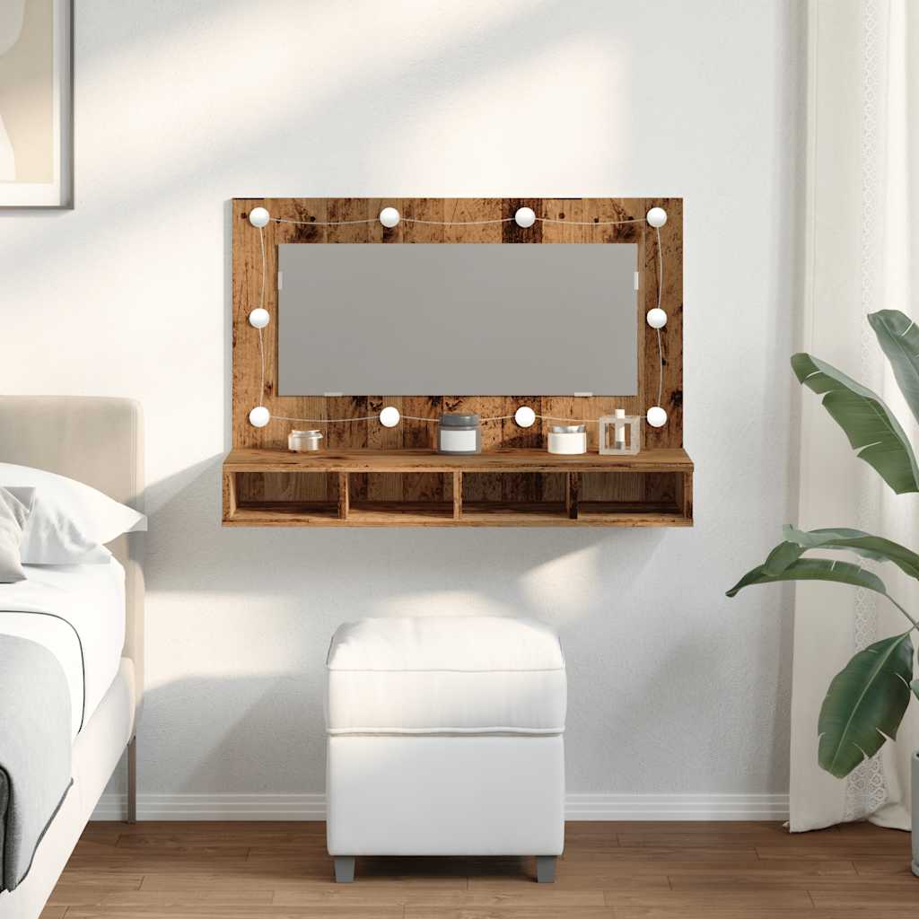 Mobile a Specchio con LED-Armadietto a Specchio Legno Antico 90x31,5x62 cm