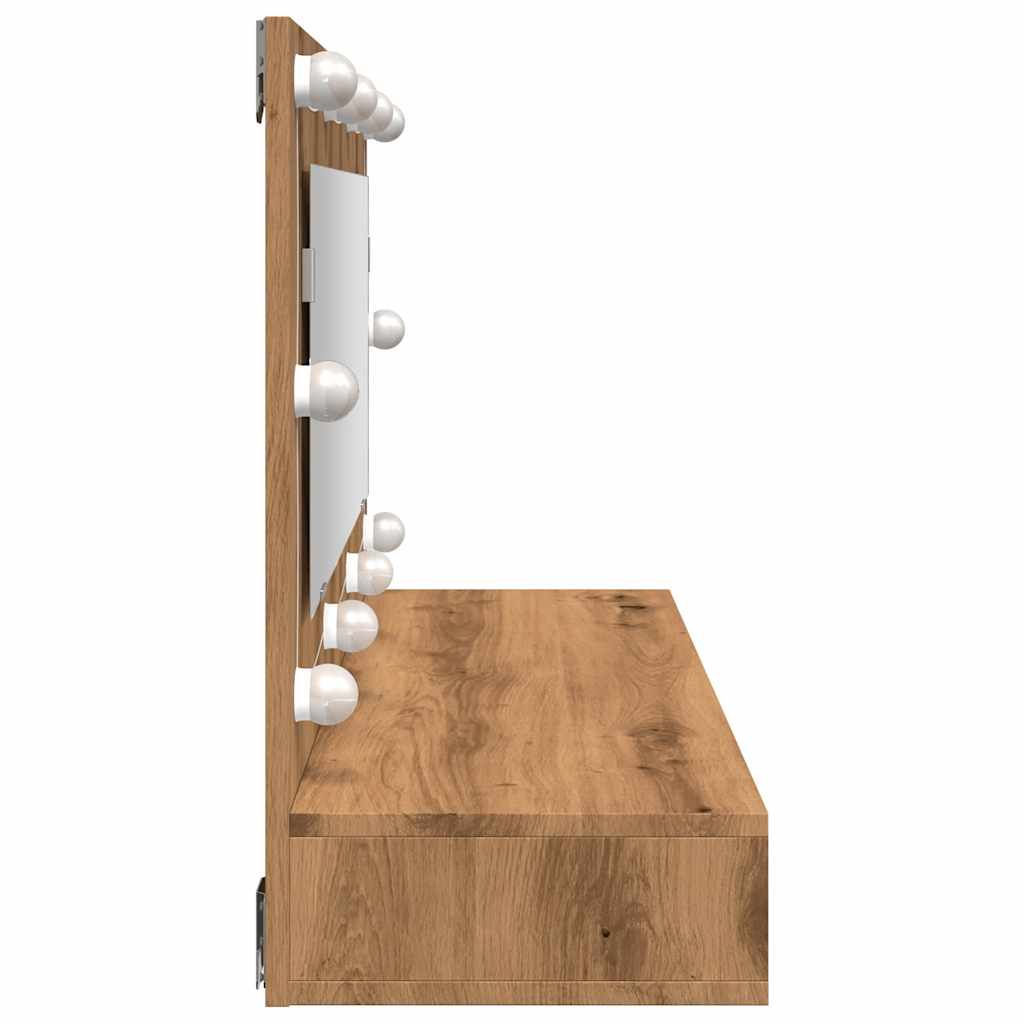 Mobiletto a specchio con LED in rovere artigianale 90x31,5x62 cm 857006