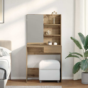 Toeletta con Specchio-Tavolo da Vanit¨¤ Rovere Artigianale 74,5x40x141 cm