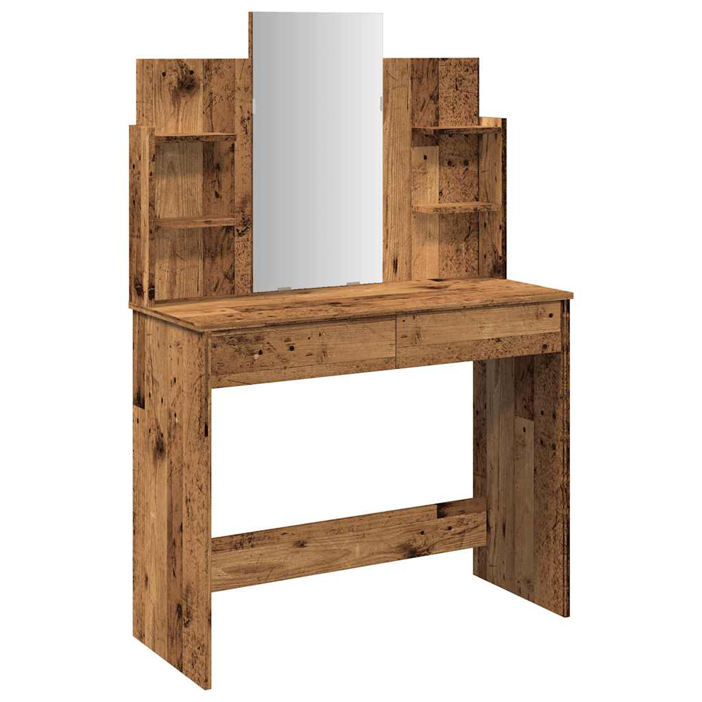 Toeletta con Specchio-Tavolo da Vanit¨¤ Legno Antico 96x39x142 cm