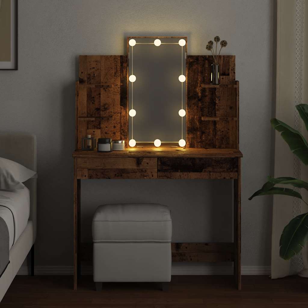 Toeletta con Luci LED Legno Antico 96x40x142 cm 857025