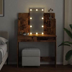 Toeletta con Luci LED Legno Antico 96x40x142 cm 857025