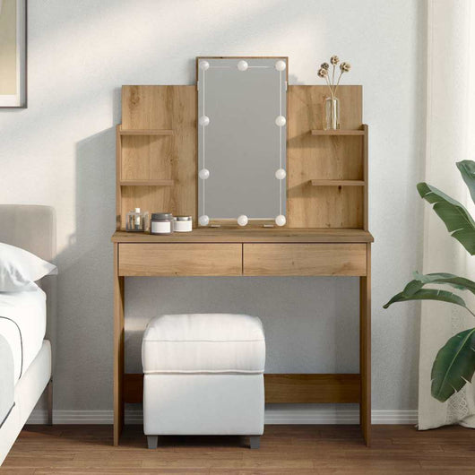 Toeletta con Luci LED Rovere Artigianale 96x40x142 cm 857026