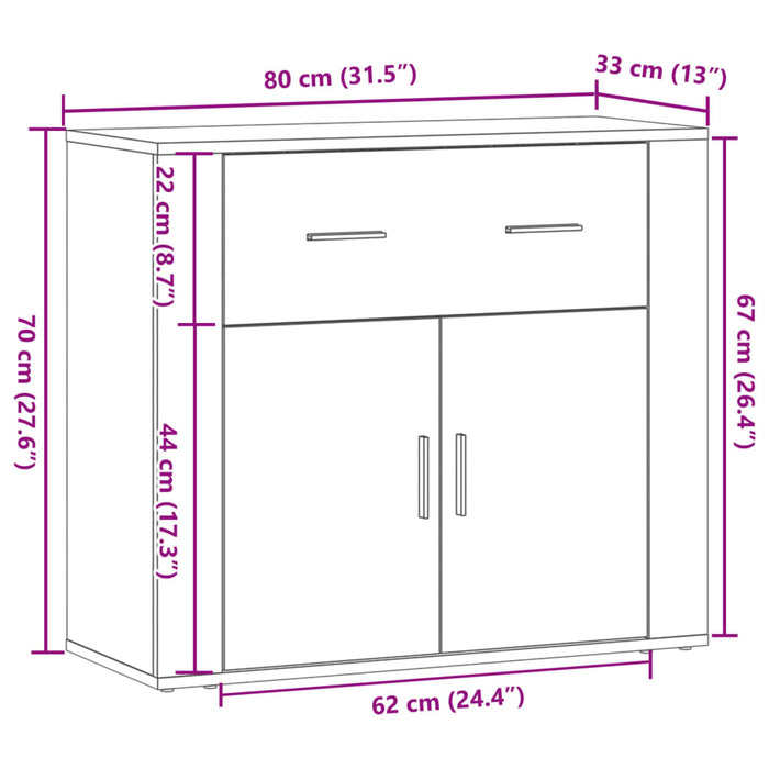 Credenza Rovere Artigianale 80x33x70 cm in Truciolato 857076