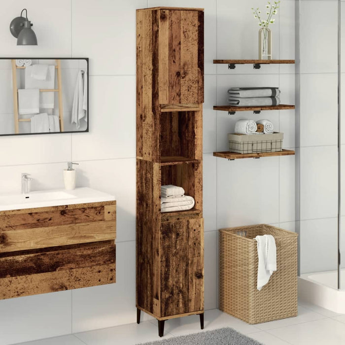 Armadietto Bagno Legno Antico 30x30x190 cm in Legno Multistrato