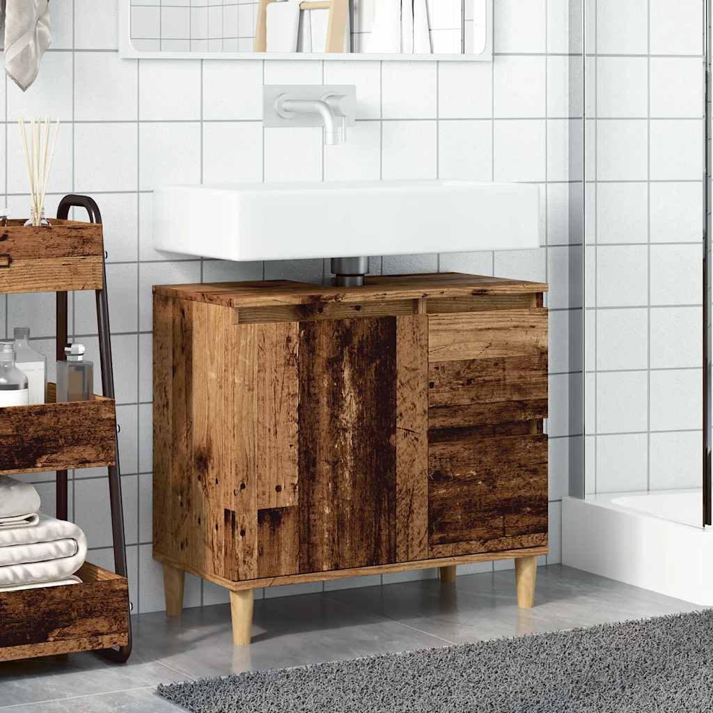 Mobile Sottolavabo-Armadietto da bagno Legno Antico 65x33x60 cm in Truciolato 286790
