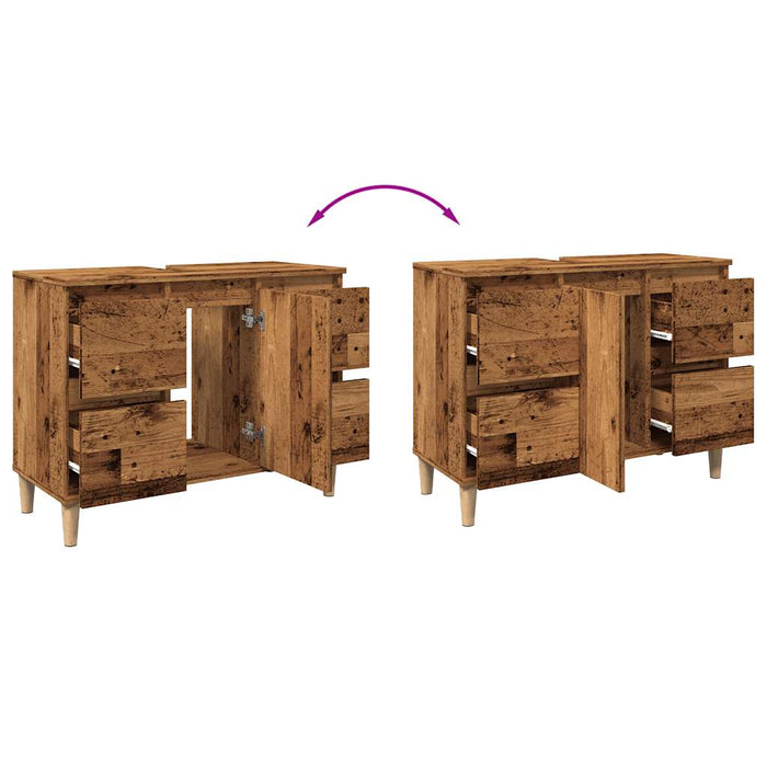 Mobile Lavabo Legno Antico 80x33x60 cm in Legno Multistrato