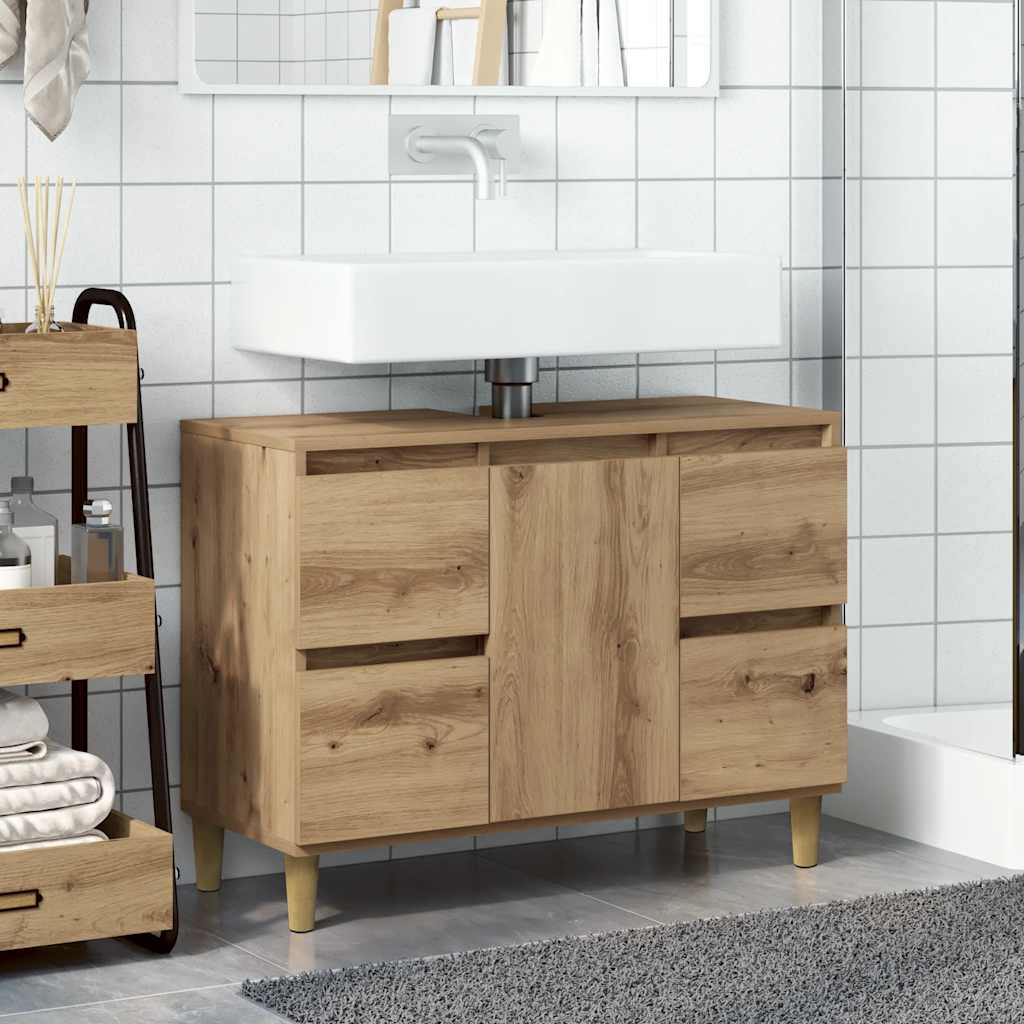 Mobile Lavabo Rovere Artigianale-Armadietto da bagno 80x33x60 cm Legno Multistrato 566273