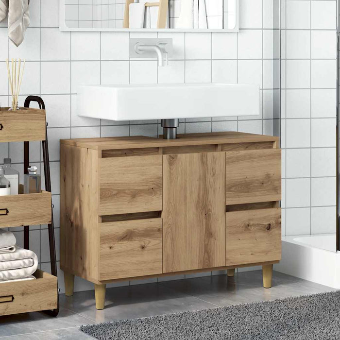 Mobile Lavabo Rovere Artigianale-Armadietto da bagno 80x33x60 cm Legno Multistrato 566273