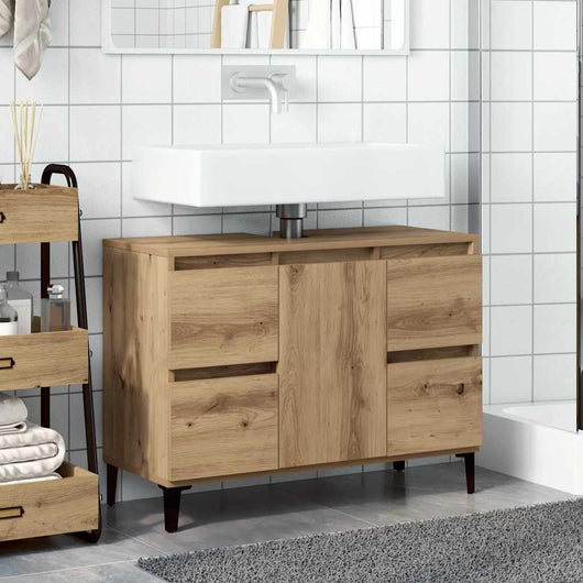 Mobile Lavabo-Armadietto da bagno Rovere Artigianale 80x33x60 cm Legno Multistrato