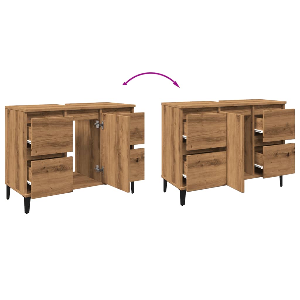 Mobile Lavabo Rovere Artigianale 80x33x60 cm Legno Multistrato