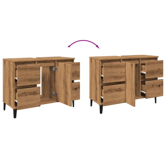 Mobile Lavabo Rovere Artigianale 80x33x60 cm Legno Multistrato