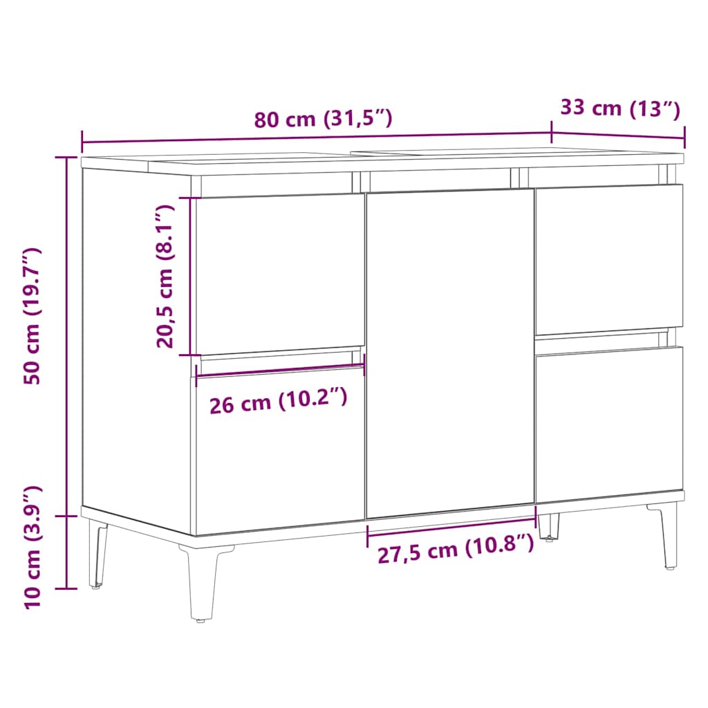 Mobile Lavabo Rovere Artigianale 80x33x60 cm Legno Multistrato 857130