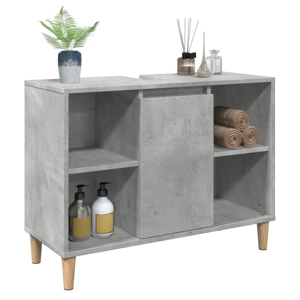 Armadietto da Bagno Grigio Cemento 80x33x60cm Legno Multistrato