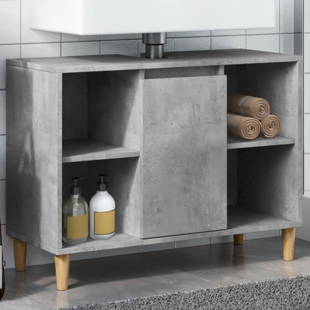 Armadietto da Bagno Grigio Cemento 80x33x60cm Legno Multistrato