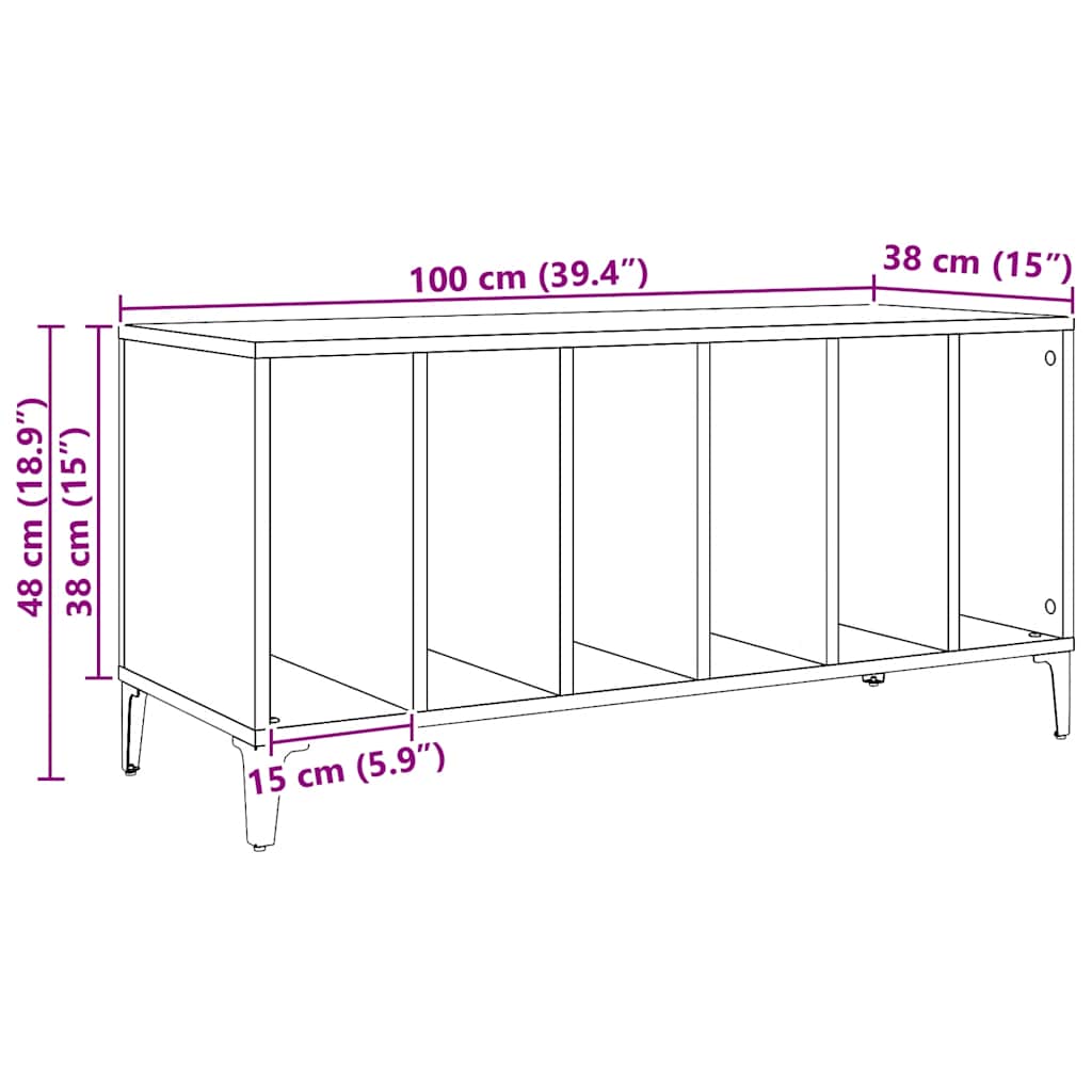 vidaXL Mobile Porta Dischi Rovere Artigianale 100x38x48 cm Multistrato
