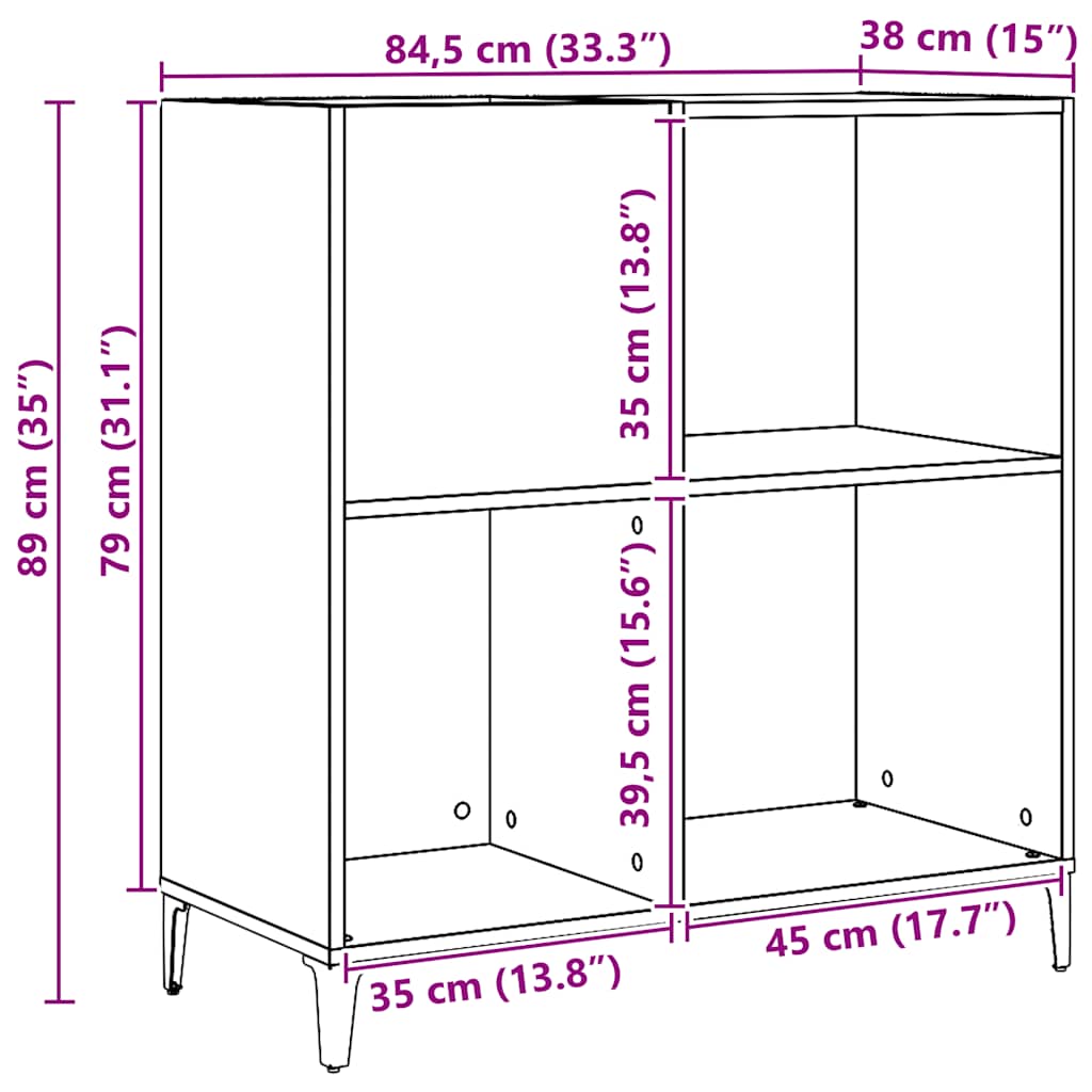vidaXL Mobile Porta Dischi Artigianale 84,5x38x89 cm Legno Multistrato
