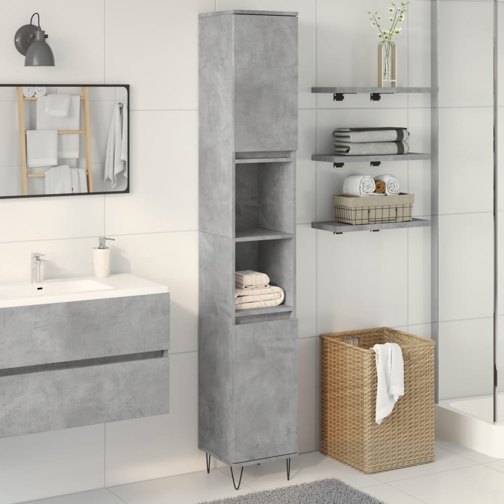 Armadietto Bagno Grigio Cemento 30x30x190 cm Legno Multistrato 857198