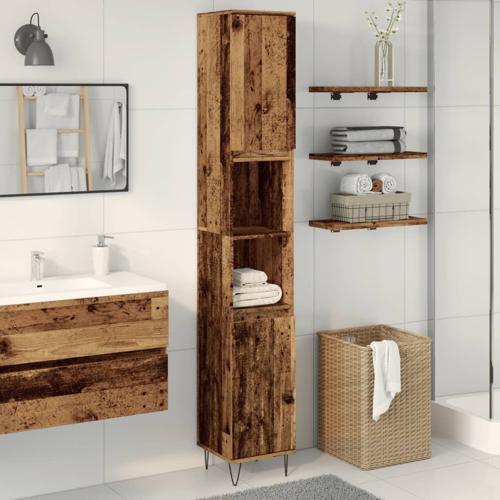 Armadietto Bagno Legno Antico 30x30x190 cm in Legno Multistrato 857199